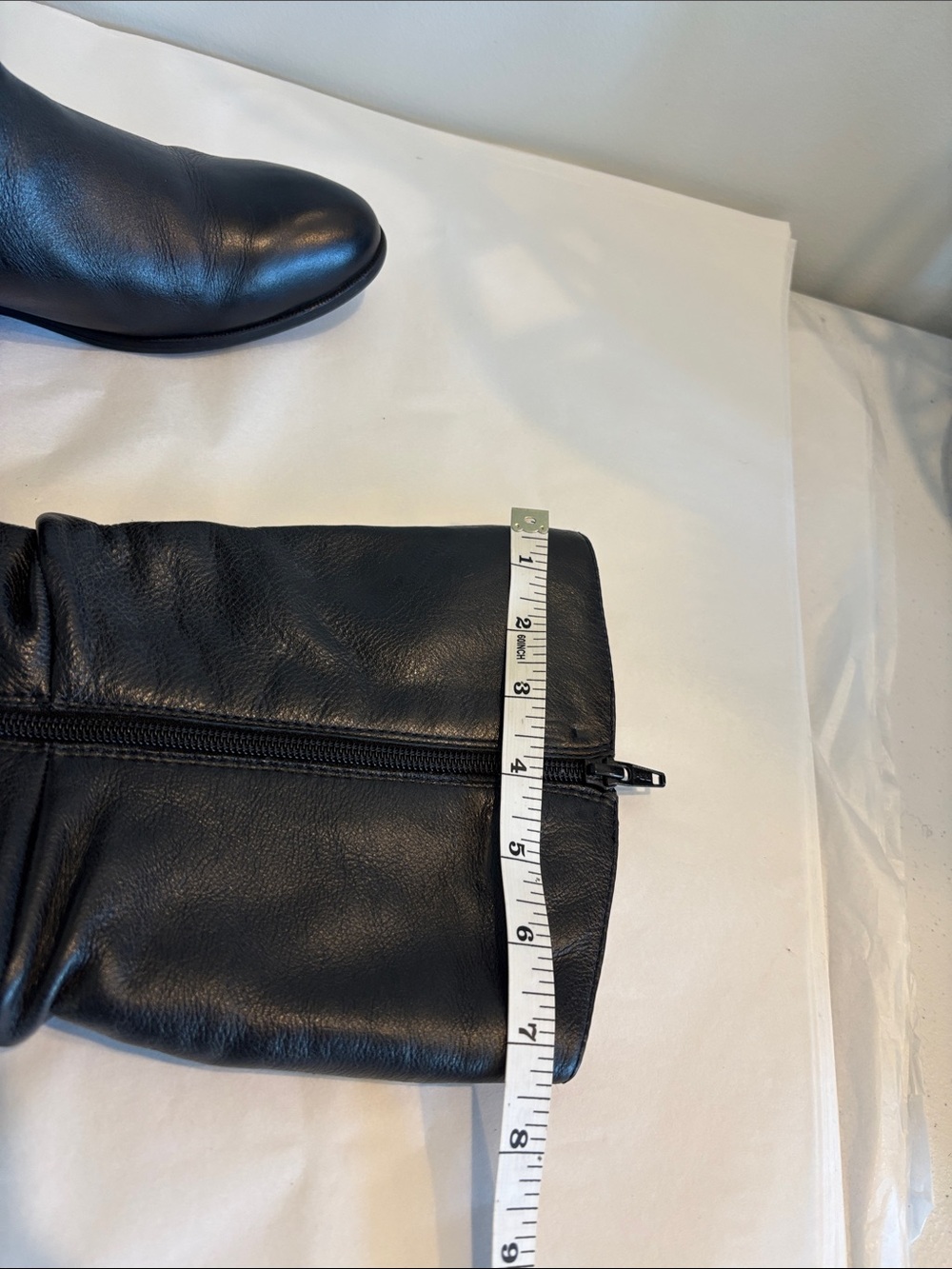 ALDO Black faux Leather slouchy Mid-Calf Boots side zipper round toe flats sz 8 - Picture 13 of 17